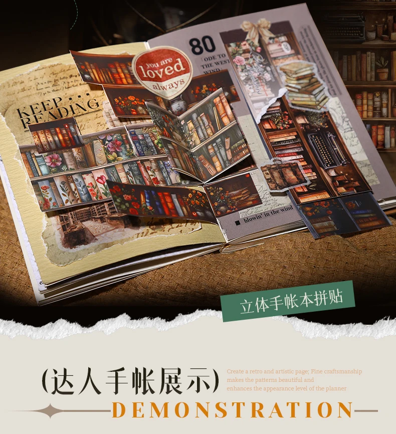20 Stück PET gestanzte Aufkleber Buch Lange Streifen Bibliothek Bibliothek Dekorative handgemachte Scrapbooking Material Tagebuch Album Bastelbedarf – Detail 11
