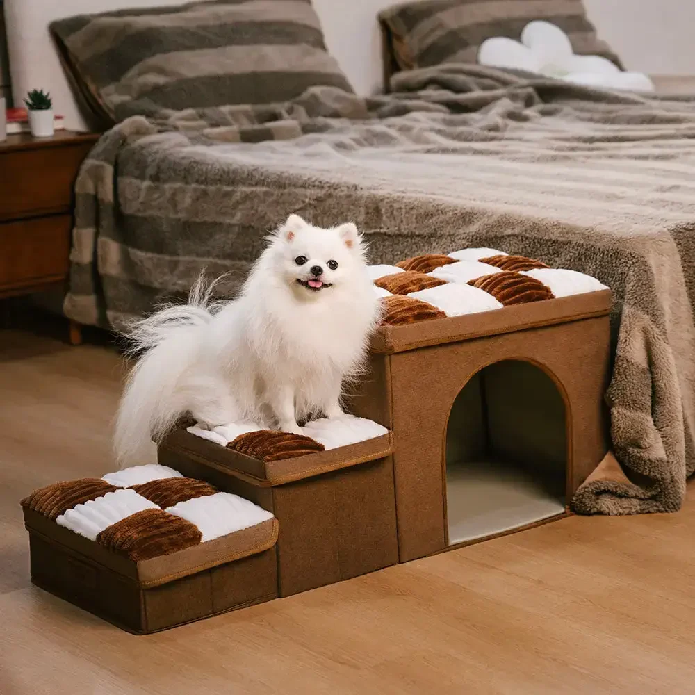 Square Handmade Pet Dog Staircase with Storage Cabinet and Apartment Easy To Fold Removable Dog Accessories