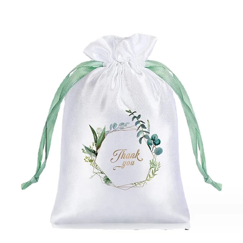 

Custom White Silk Stain Gift Bags 7x9cm 9x12cm 13x17cm pack of 50 Jewelry Drawstring Pouches Wedding Birthday Party Candy Sack