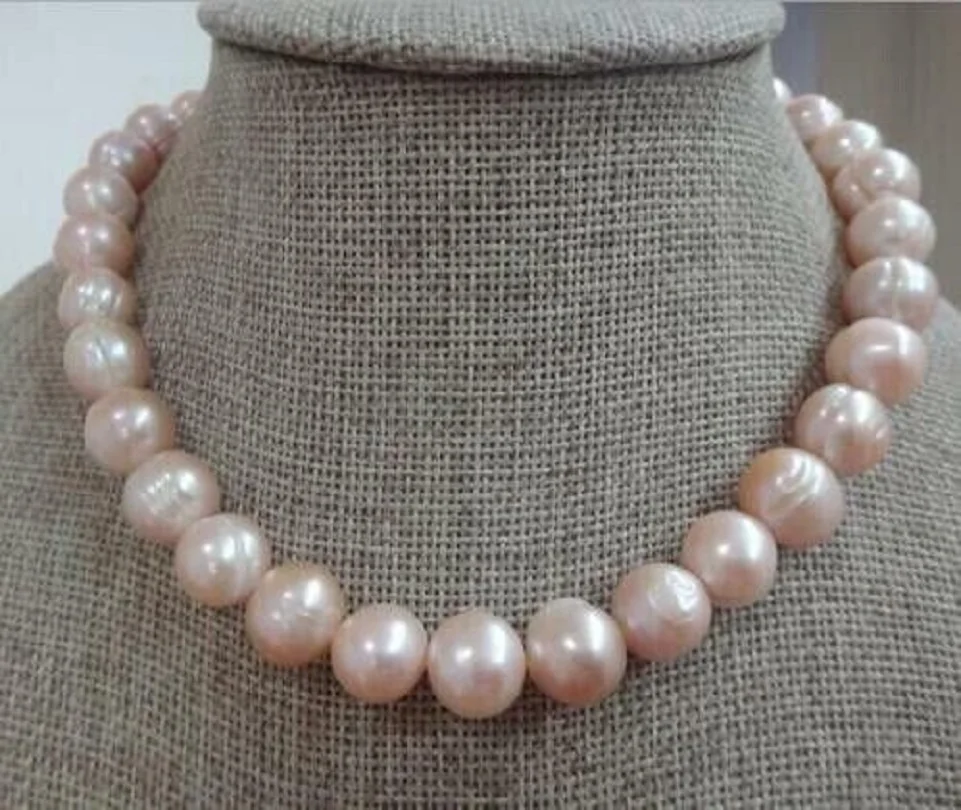 

Stunning Natura AAA Japanese Akoya 11-12mm Pink pearl Necklace 18 14K Gold Clas