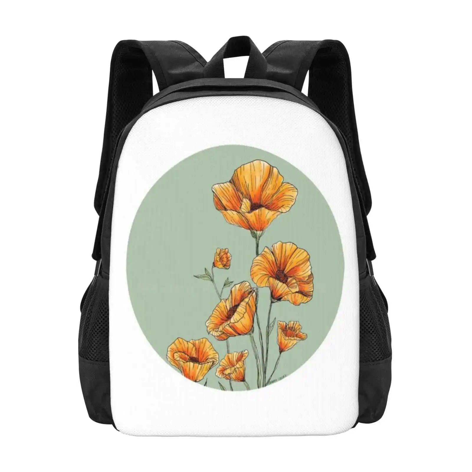 California Poppies Zaino Per Studente Scuola Laptop Borsa Da Viaggio Fiori Blooms Blossom Summer Spring Girly Orange Procrea