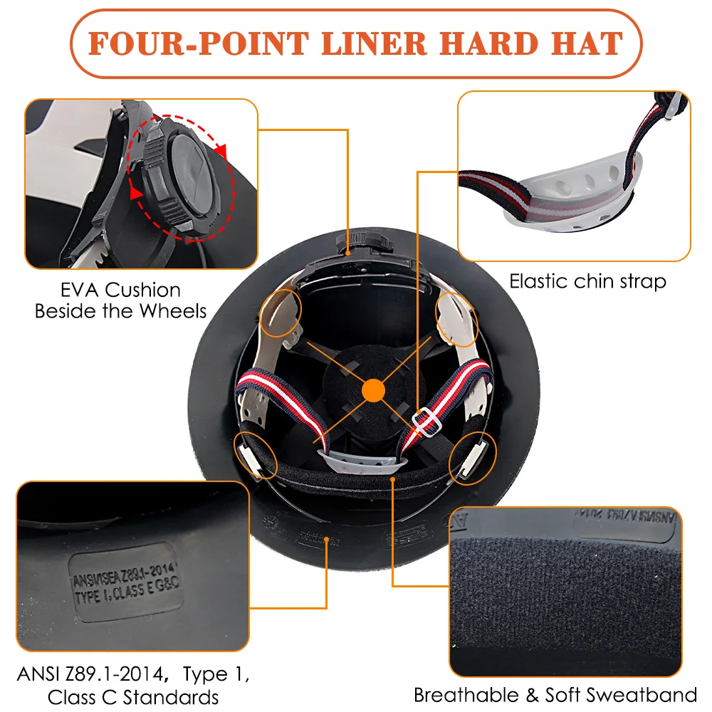 Safety Helmet Laser Forging Pattern Full Brim Hard Hat 4/6 Point Suspension Adjustable Construction Safety Helmet ABS ANSI Engineer Work Hat