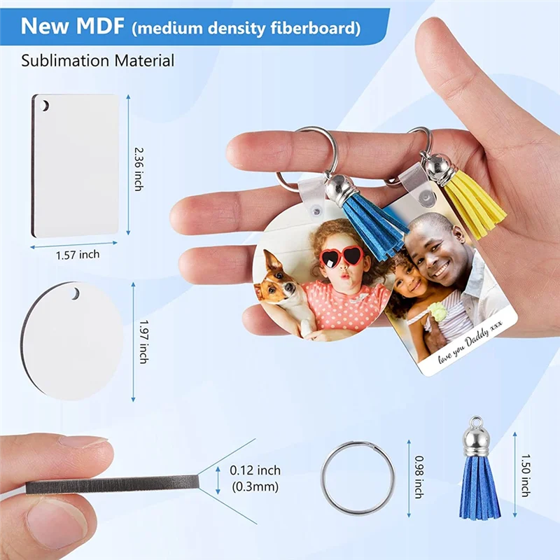 MDF Sublimation Blanks Keychain 100Pcs Bulk Sublimation Keychain Blanks with Key Ring Double-Sided for DIY Craft Making