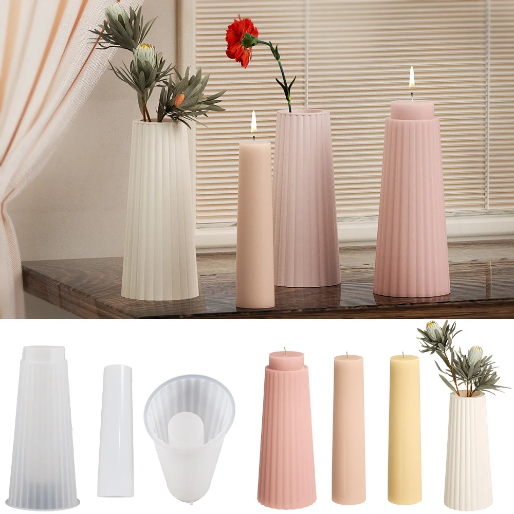 

DIY Vase/Cylinder Candle Silicone Mold Stripe Scented Candle Mold Casting Epoxy Resin Mold Handmade Plaster Cement Home Decor