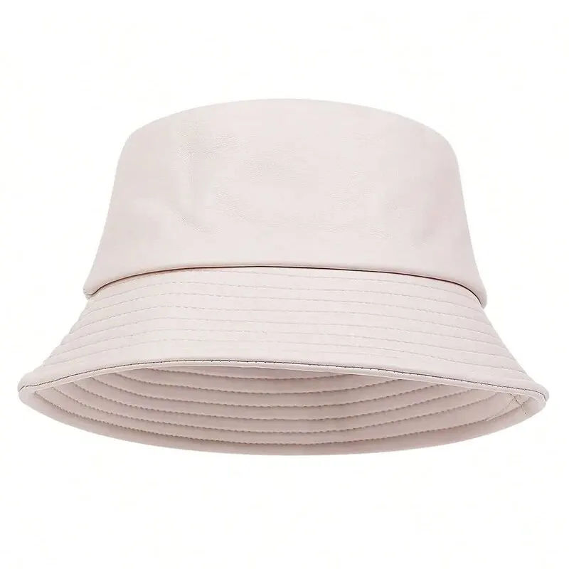 Unisex Einfarbiger Persönlicher PU-Leder Fischerhut Outdoor Freizeitmütze Sonnenschutzhut – Detail 5