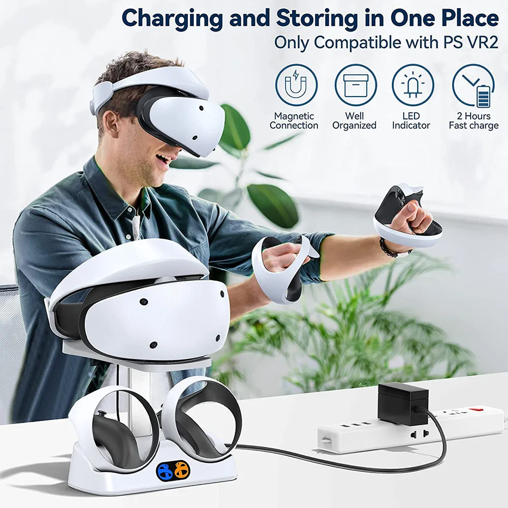  PSVR 2 & PS5 Charging Station with Cooling Fan, JDGPOKOO PSVR2  Stand with PS VR2 & PS5 Controller Charging Dock, PS5 VR2 Charging Display  Stand for PlayStation VR2 with Headset and