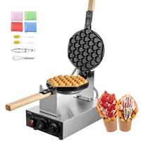 SucceBuy – gaufrier à bulles d'œufs Commercial, 1400W, antiadhésif, en acier inoxydable, avec 180 °   2 poêles rotatives et poignées en bois 1