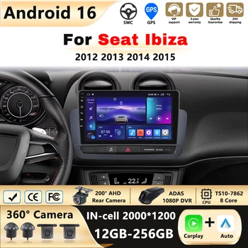 Navigatore GPS con schermo touch QLED per Seat Ibiza 2012 2013 2014 2015, autoradio Android, lettore multimediale video per auto, 5G WIFI, DVD