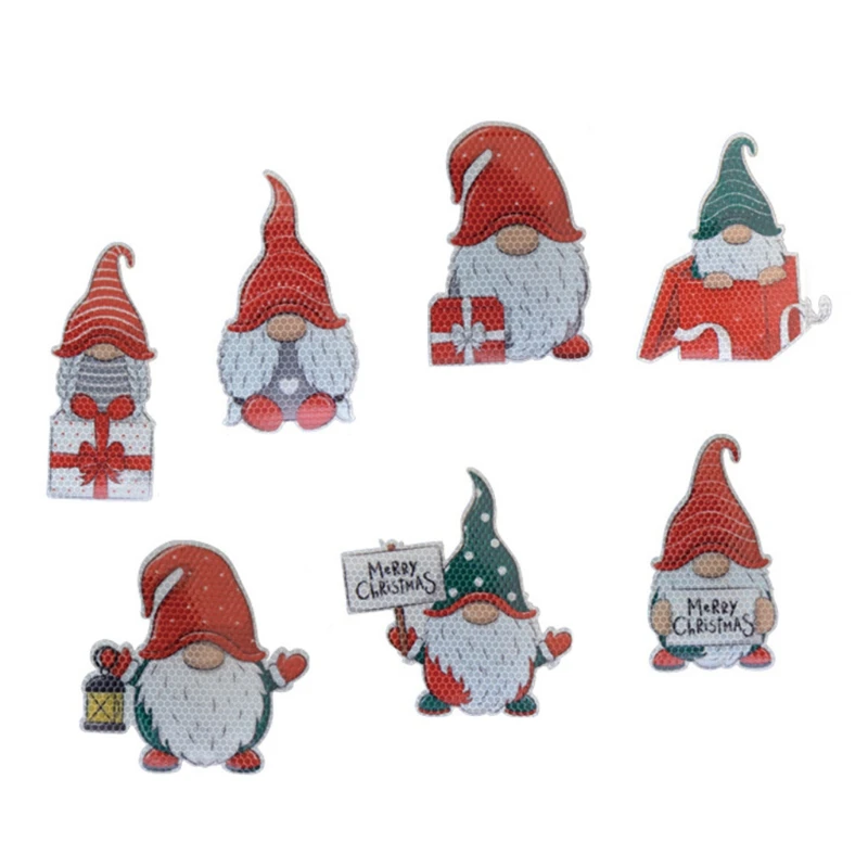 

7Pcs Christmas Refrigerator Magnets Cartoon Gnome Dwarf Reflective Car Stickers