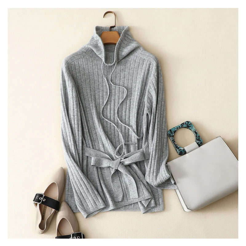 

Обернутая ребристая водолазка 100% кашемировые свитера