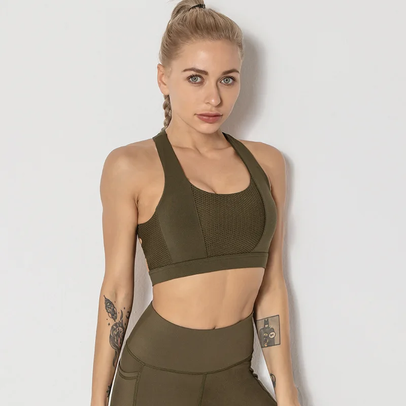New Yoga Tank Tops Women Fitness Crop Top Shockproof Sports Bras Training Sleeveless Sport Gym Tops Sexy Cross Back Running Vest