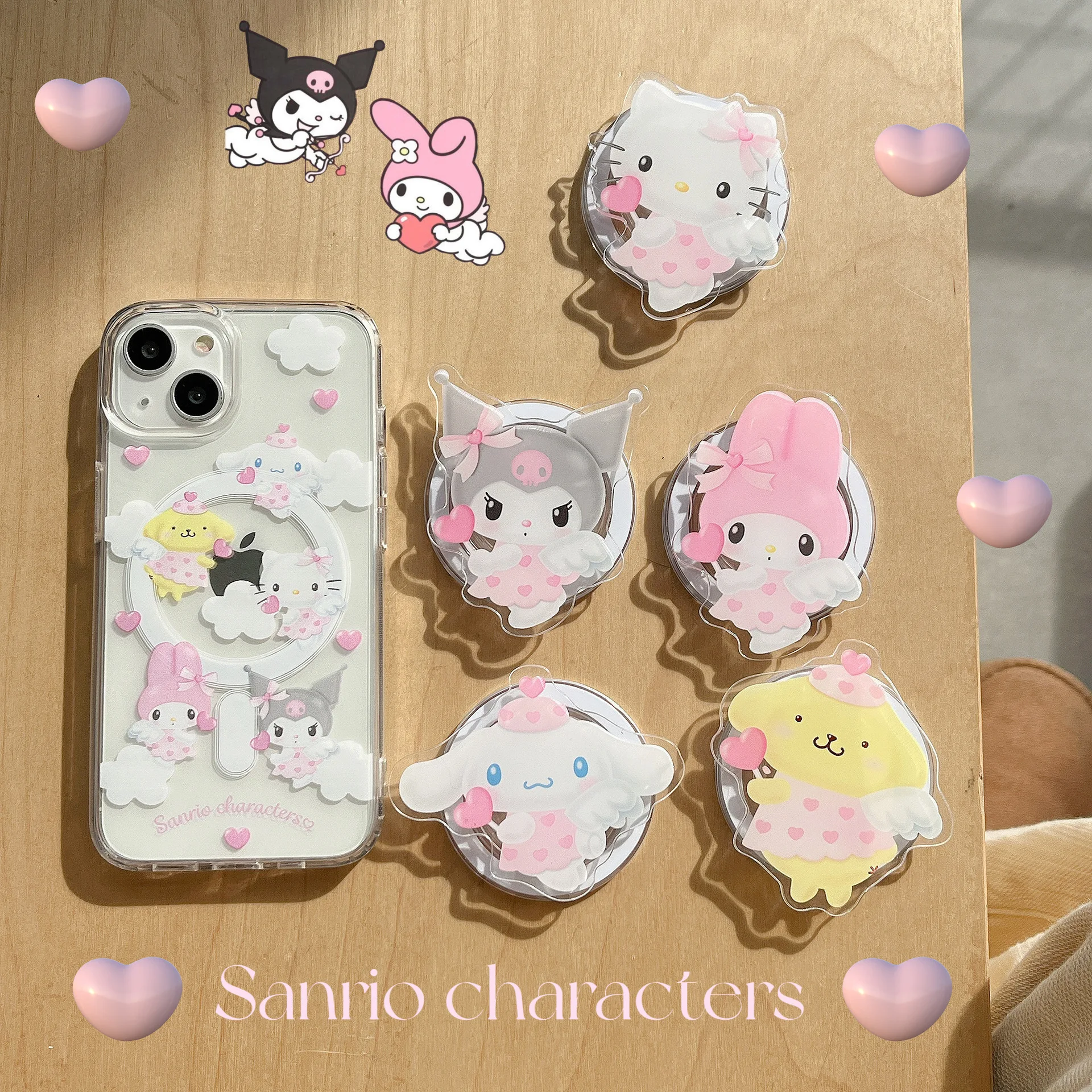 

Чехол для телефона Hello Kitty Cinnamoroll с мультяшным рисунком, креативный Магнитный чехол-подставка для iPhone 15pro, 14 promax, 13, 12, 11, мягкие чехлы с аниме