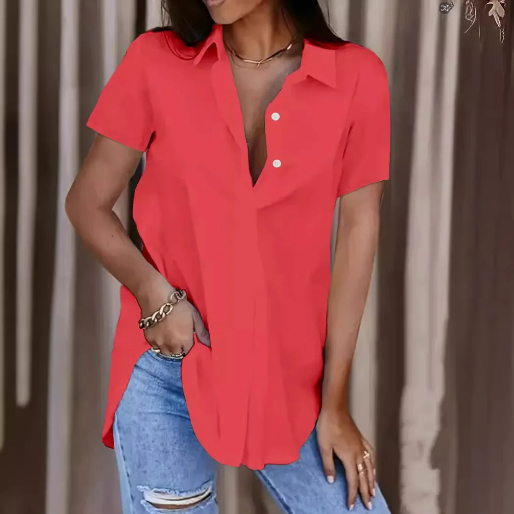 

Блузка женская с коротким рукавом, винтажная Свободная рубашка на пуговицах, повседневный офисный Топ, Офисная белая, на лето