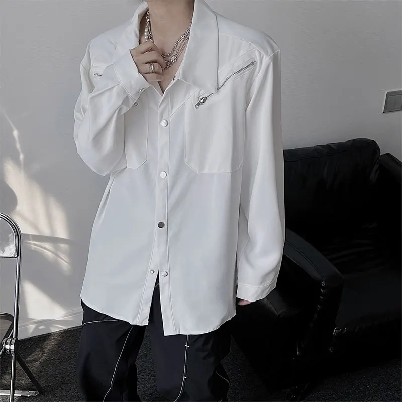 Spring KPOP Fashion Style Harajuku Slim Fit Ropa Hombre Loose Casual All Match Solid Shirt Square Neck Button Long Sleeve Blusa