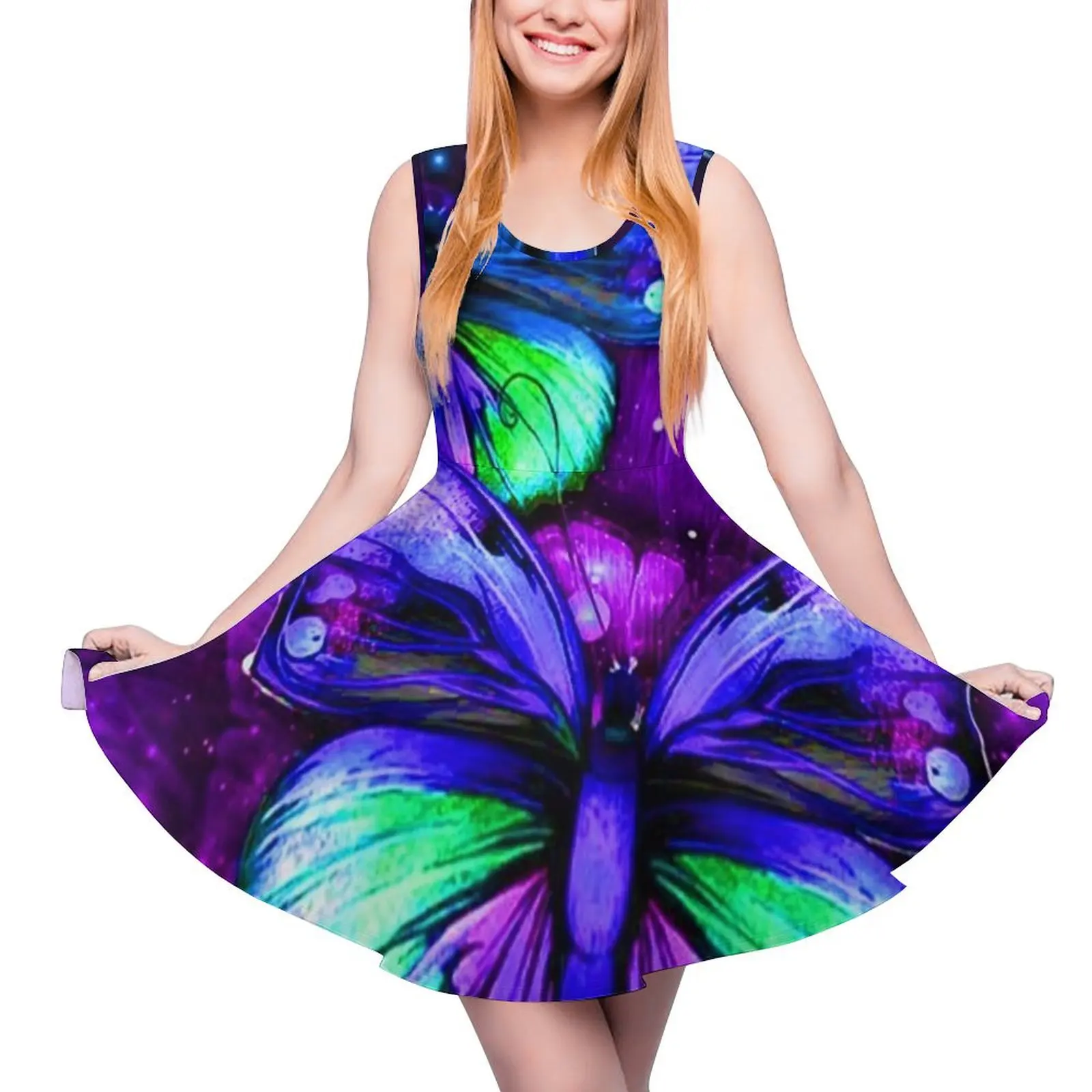 

Dynamic Indigo Amethyst Duo Butterflies Round Neck Dress elegant chic wedding evening dresses Womens dresses