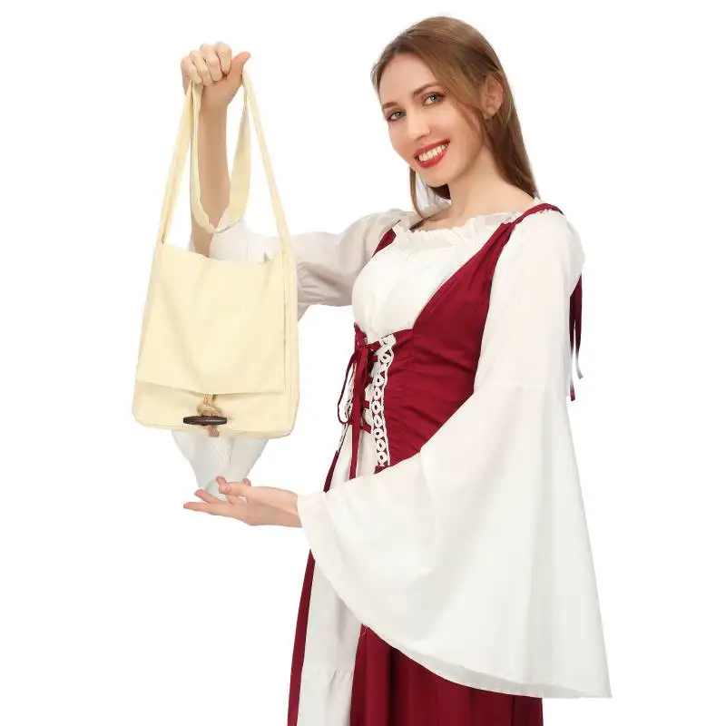 Medieval Linen Shoulder Bag with Horn Button Closure