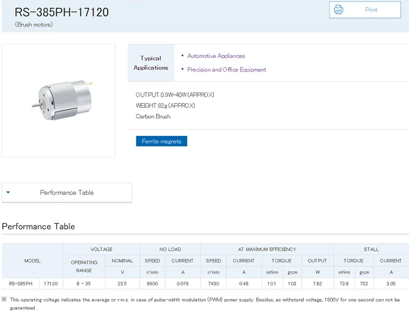 MABUCHI RS-385PH-17120 미니 RS-385 모터 DC 12V 18V 24V 9000RPM 마이크로 28mm 전기 카본 부시 모터 DIY 자동차 가전 제품