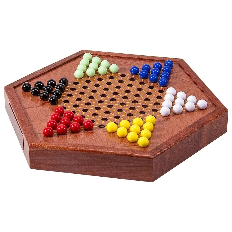 1 Deluxe-Trompete aus Holz, 12,5 Zoll, sechseckige Dame, 72 Acrylstücke, Familienstrategie-Spiel, Unterhaltung – Detail 4