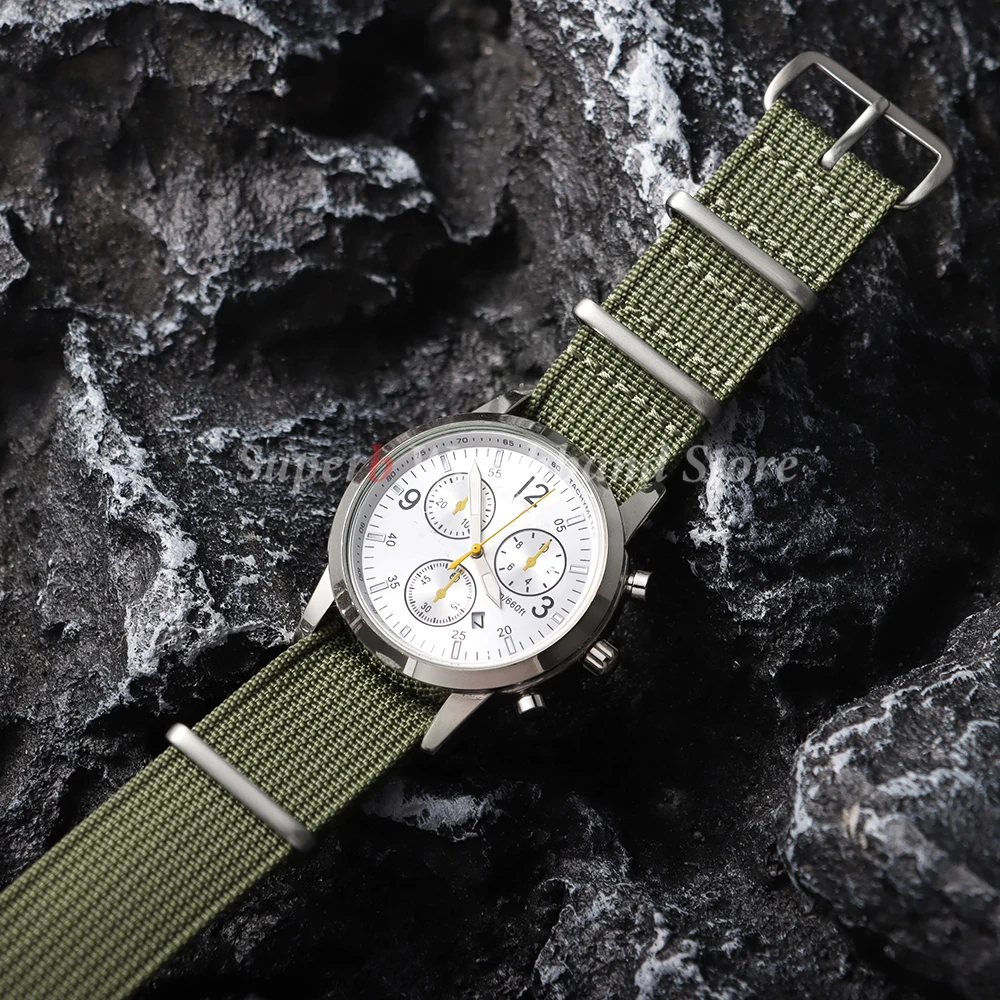 Army Green Ribbed Nylon Military Watch Strap - Versatile Watchband Accessory