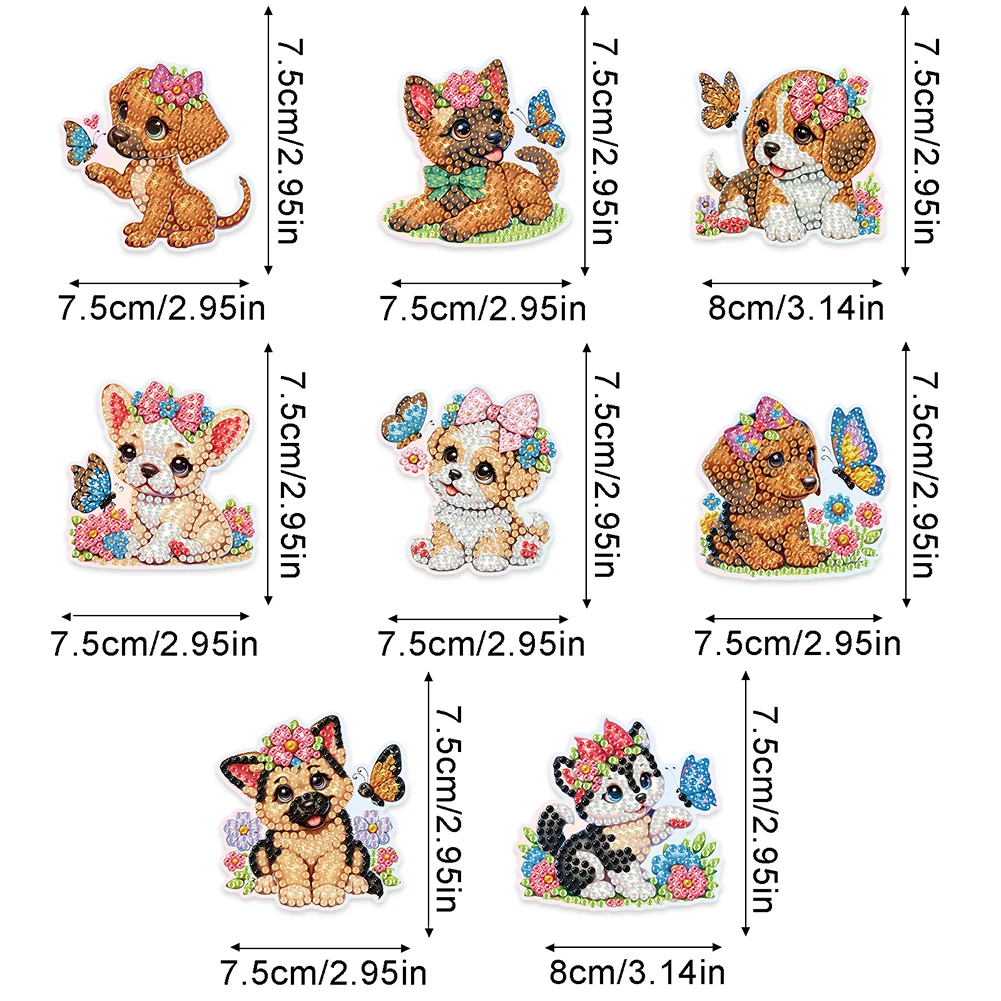 6/8PCS Diamond Art Fridge Magnets Sticker Animals Owl Kittens Flowers Butterfly Refrigerator Diamond Painting Magnets Kits 6