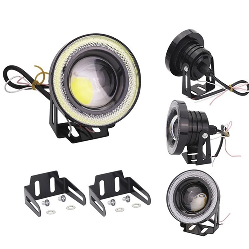 2,5 inç 15W Beyaz COB LED Otomotiv Projektör, Mavi Halka DRL ve Sis Lambası Fonksiyonlu