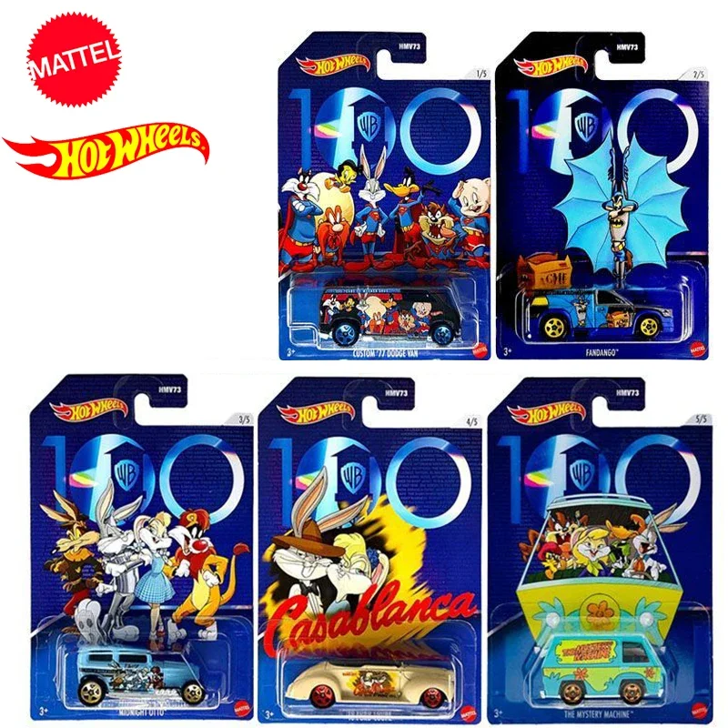 Original Hot Wheels Car Entertainment Pop Culture 100 Anni Wb Custom Dodge Van Mystery Machine 1/64 Giocattoli Per Ragazzi Veicolo In Metallo