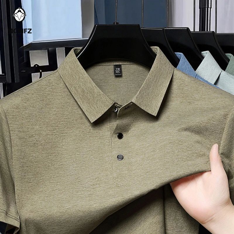 Polo a Maniche Corte da Uomo, Tinta Unita, Casual, per Ufficio, Vestibilità Slim, Colletto con Bottoni, Traspirante - immagine 4