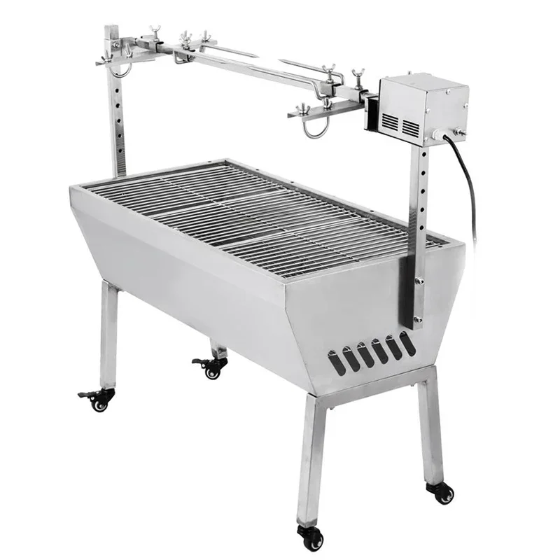 40KG/88 LBS Electric Roaster Grill 2 in 1 Rotisserie Grill W Lockable Wheels for Roasting Sheep Turkey Beef Fish BBQ Grill 4