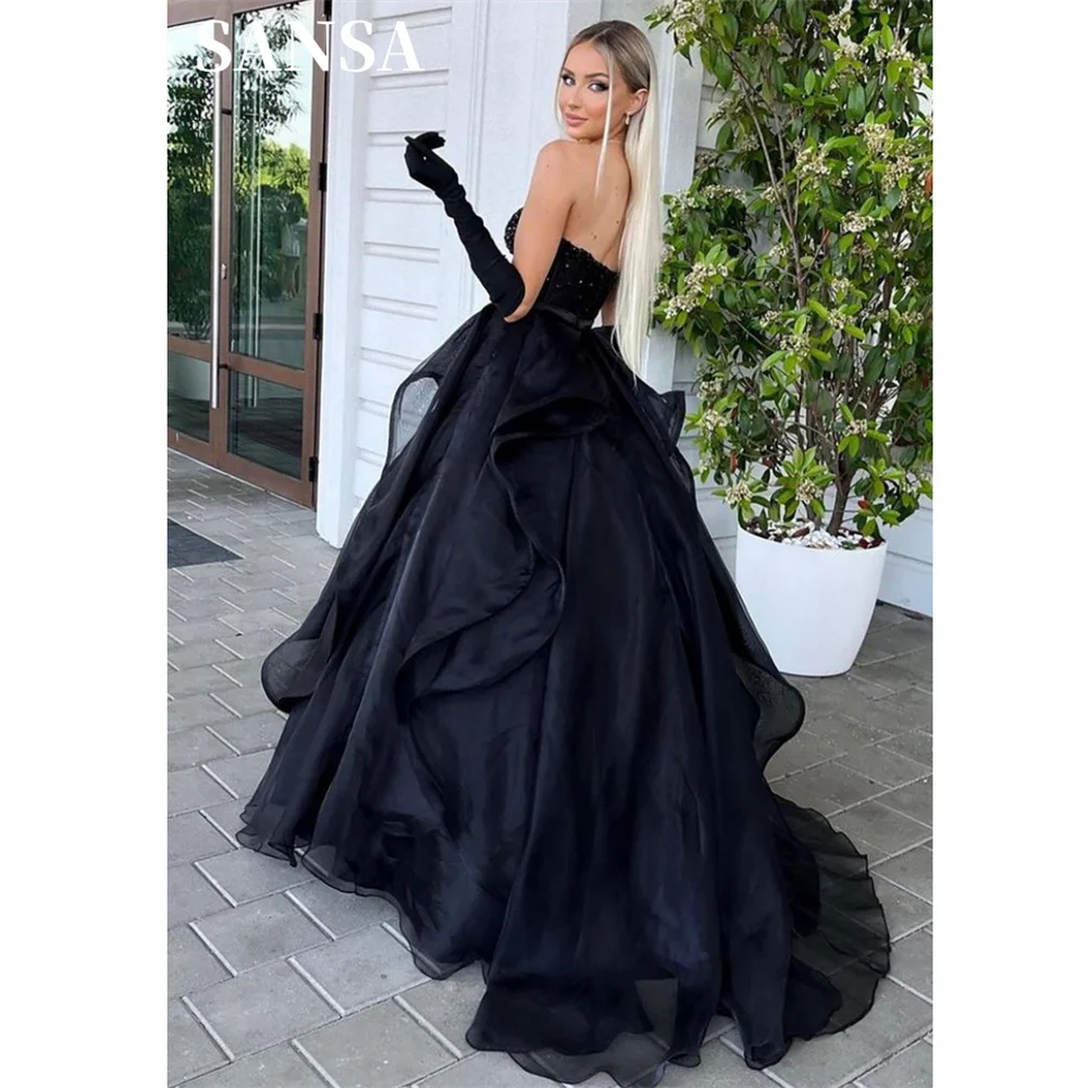 

Sansa Glitter Chest Prom Dress 2024 Lace Sequins Ball Gown Vestidos De Noche Black Sweetheart Strapless Graduation Ball Dress