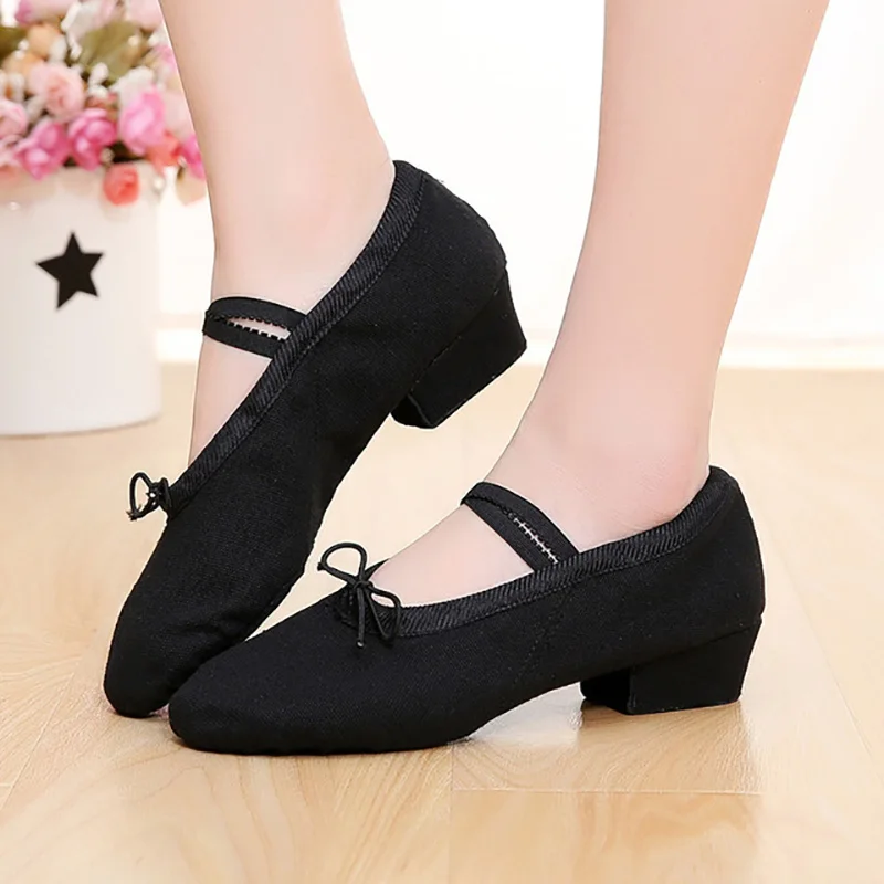 USHINE Low-heeled Canvas Teacher Practice Soft Ballroom Dance Shoes Salsa Tango Ballet Dance Shoes Children Girls Women 4