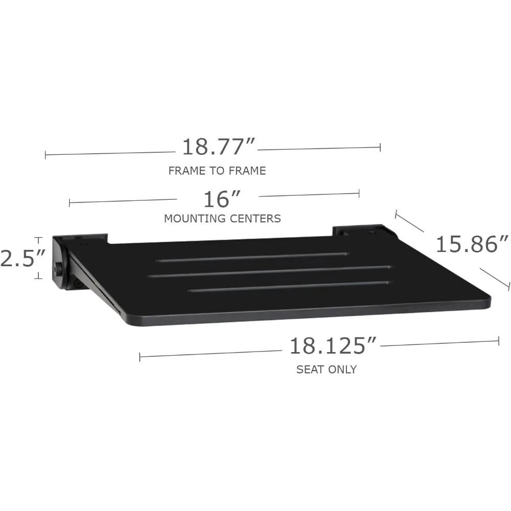 18 Inch Silhouette Slimline Folding Wall Mount Shower Bench Seat, Matte Black Seat with Matte Black Frame Waterproof and Durable 5