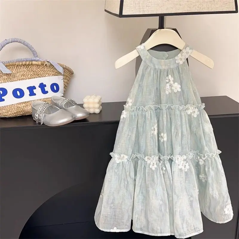 Dave&Bella Kids Girls Summer Classic Lotus Embroidered Chinese-style Mesh Dress main image 1