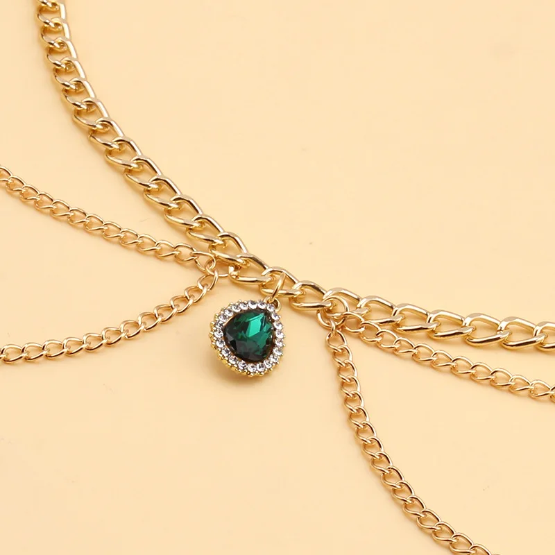 Modische, Vielseitige, Schlichte, Mehrschichtige Metall-Körperkette, Personalisierte Smaragd-Diamant-Besetzte Taillenkette – Detail 7
