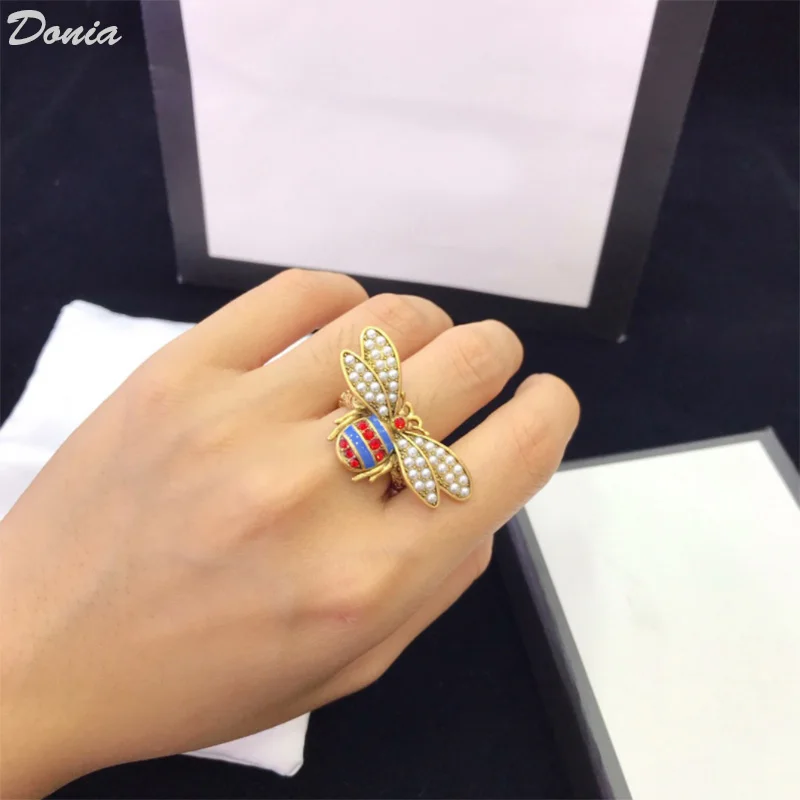 Donia Jewelry Fashion Enamel Titanium Steel Micro-Inlaid AAA Zircon Bee Earrings Luxury Pearl Accessories
