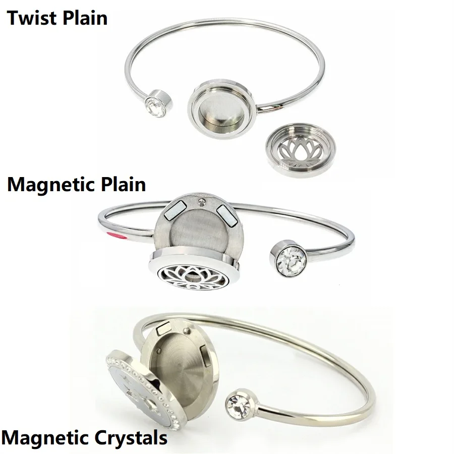 Heart Tree 25mm Crystals Locket Diffuser Bangle Stainless Steel Aromatherapy Bracelet Perfume Locket Bracelet Free 10 Pads 3