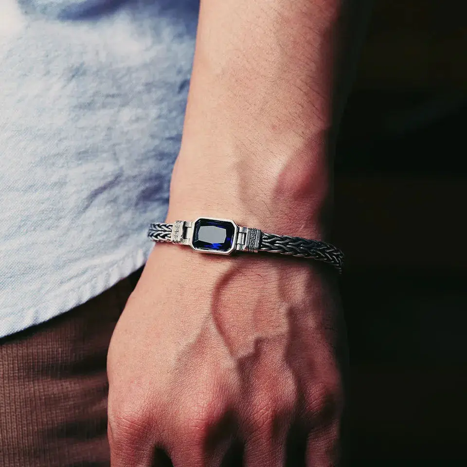 Silver Vintage Blue Crystal Gem Bracelet