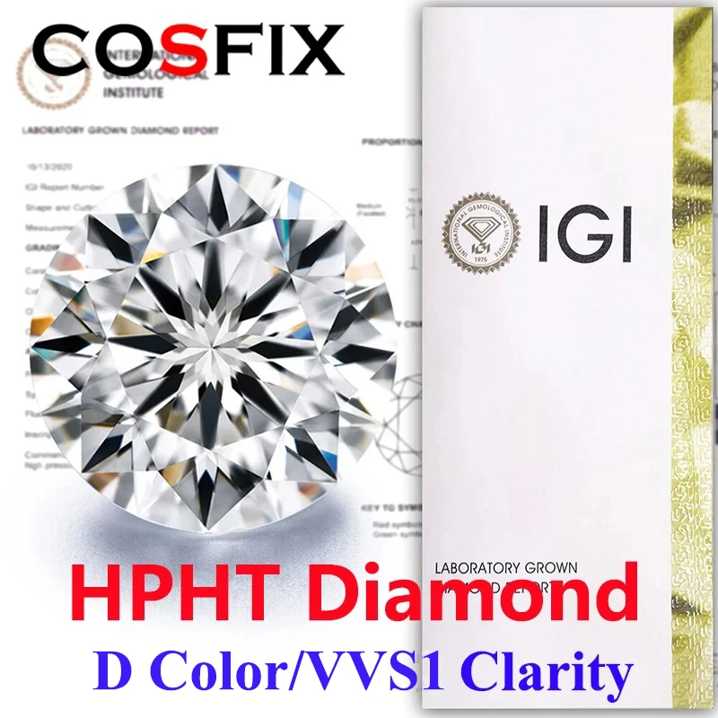 0.3-5ct Round Lab Grown Diamond HPHT IGI Certificate 3EX D/F Color VVS1 Clarity Diamond Gems COSFIX loose lab grown diamond lab grown loose diamond