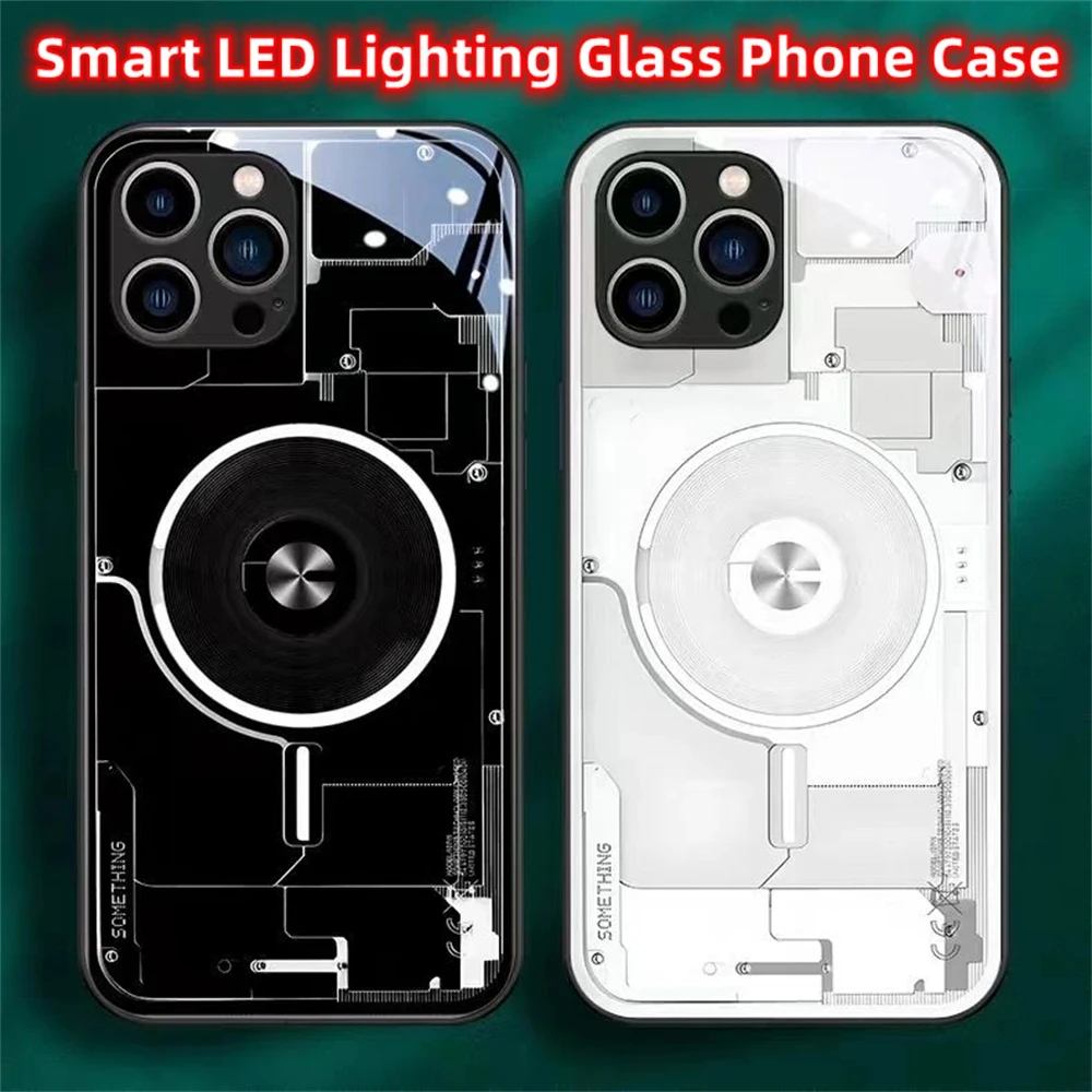 Lighting Ring Luminous Glass LED Call Light Up Flash Phone Case Cover For iPhone 15 14 13 12 11 Pro Max X XR XS Plus 7 8 SE2020