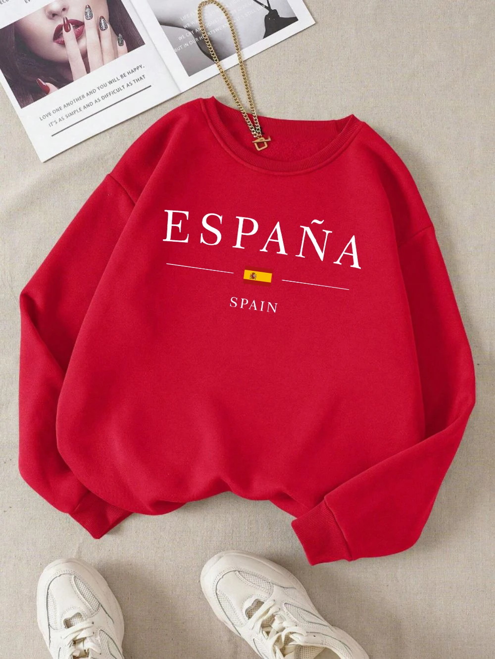 España Spain Flag Design Womens Y2K Sweatshirts All-Match Loose Pullover Autumn Fleece Streetwear Casual O-Neck Clothing