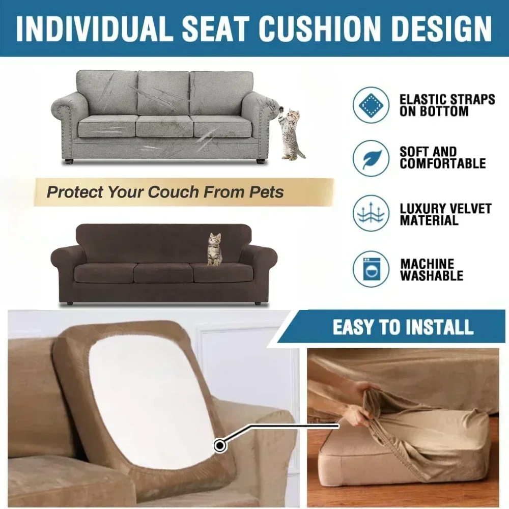 Luxury Thick Velvet Sofa Covers High Stretch Plush Sofa Slipcovers Furniture Protector Cushion Couch Cover for Living Room Home 3