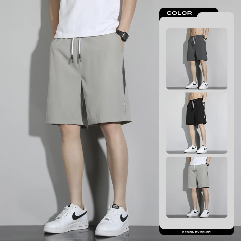 

New Summer Ice Silk Pants Thin Quarter Men's Trendy Versatile Casual Shorts Korean Loose Straight Sports Pants Men's Size M-5XL