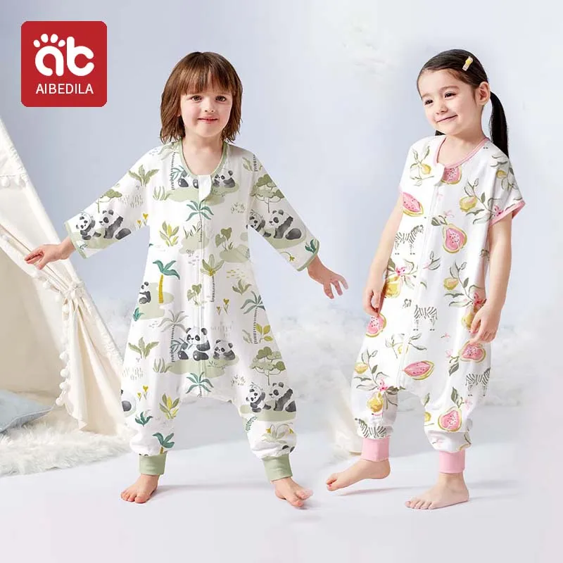 AIBEDILA كيس نوم الطفل للأطفال 0-7 سنوات الاطفال بذلة الصيف الطفل كيس النوم تنفس الخيزران القطن الطازجة العشب طباعة
