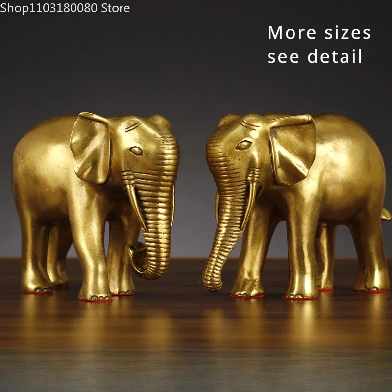 

1pair Copper brass Lucky elephant statue water-absorbing elephant home office Fengshui decor