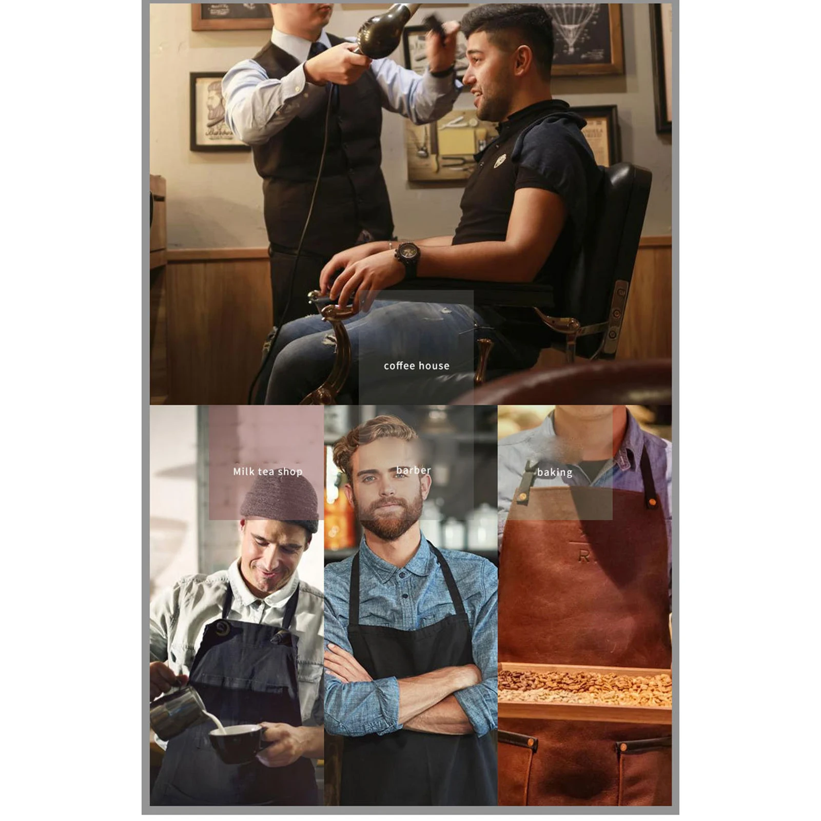 Chef Apron for Men Women Waterproof PU Leather Apron with Pockets Cross-Back Straps for Kitchen BBQ Cooking Barber Barista Apron