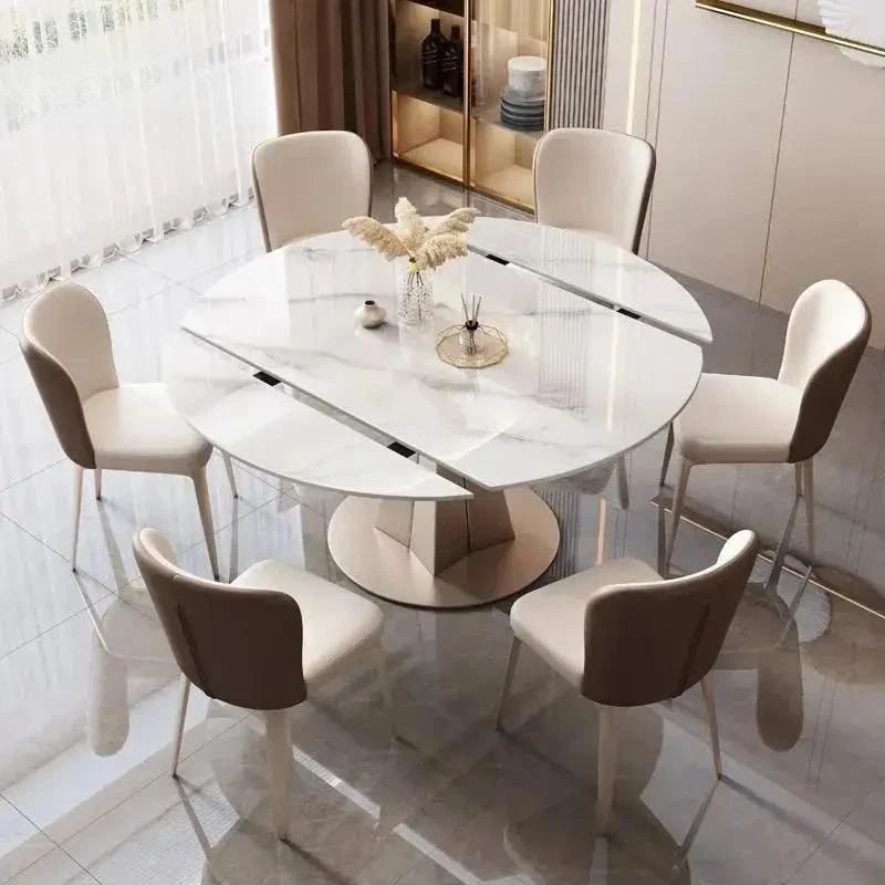 

Extendable 6 Seater Dining Table For High-end Restaurant Custom Home Furniture Marble Stone Round Kitchen Table With Turntable