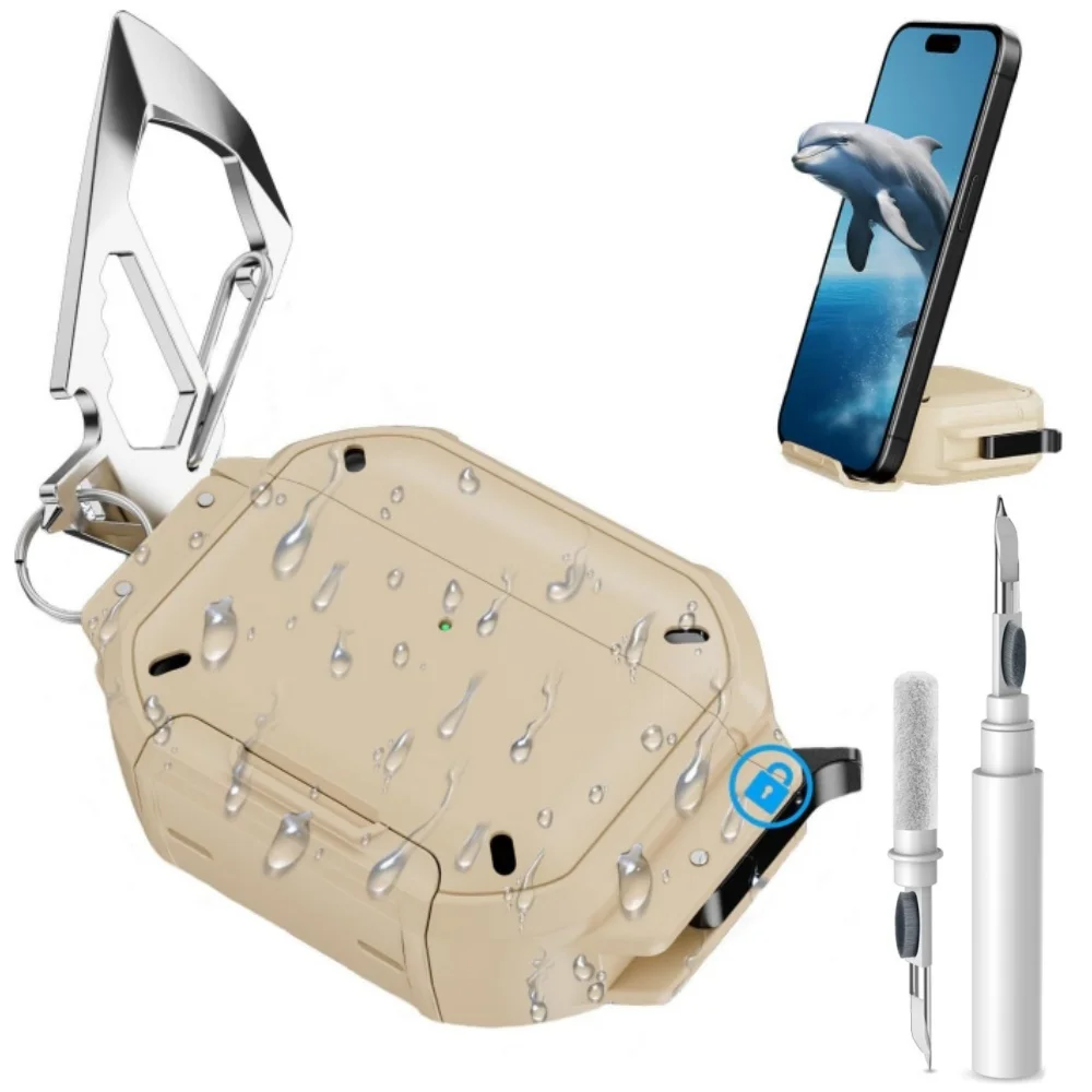 Waterproof Military-Grade AirPods Pro Case with Secure Lock & Built-In Phone Stand