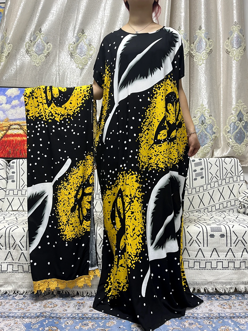 AbayasForWomen2023PrintedCottonTraditionalLooseFemmeRobe