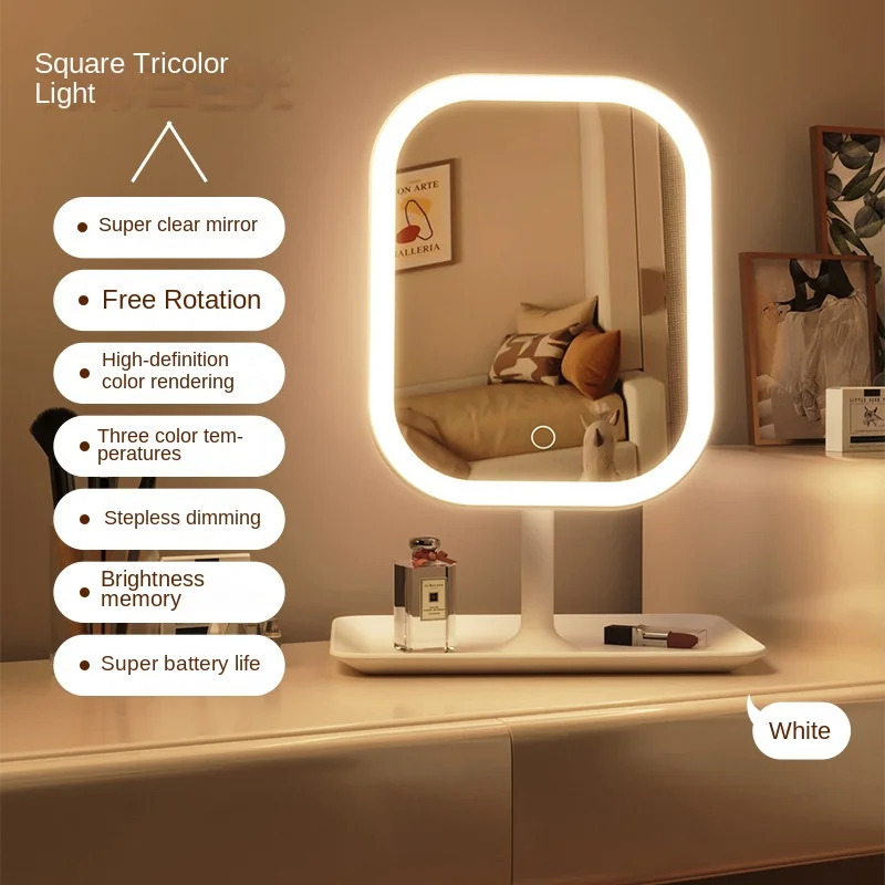 3-Color LED Vanity Mirror - Touch Control Dimmable Makeup Mirror with Natural/Daylight/Warm Modes, Modern Desktop Dressing Table