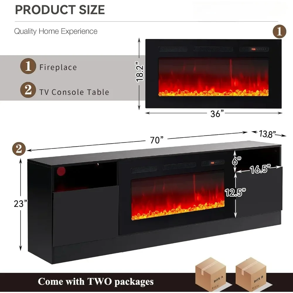 Fireplace TV Stand with 36" Electric Fireplace, LED Light Entertainment Center, Modern Wood Texture Entertainment Stand 3