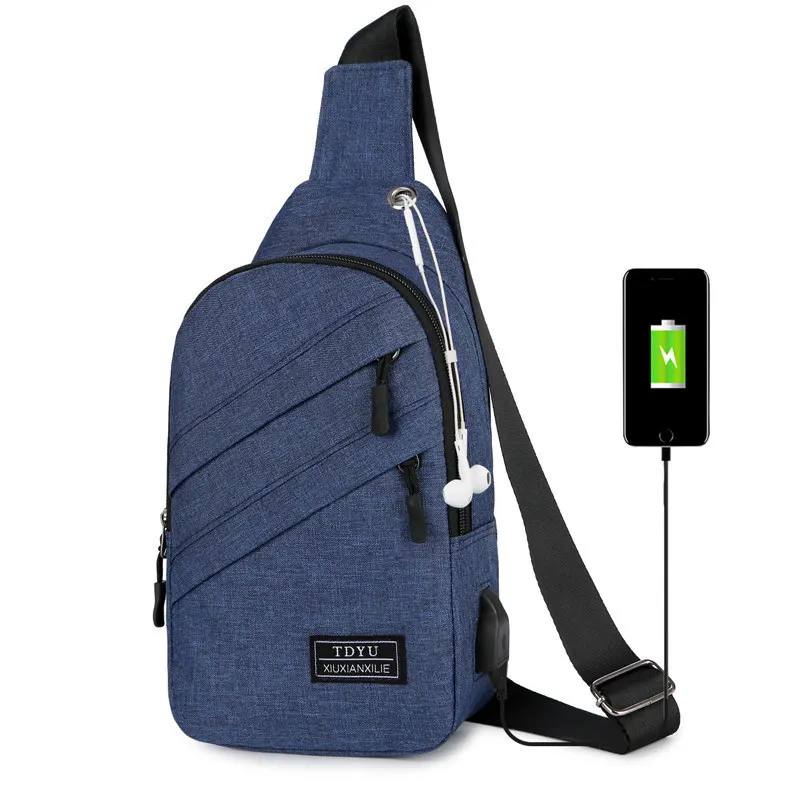 Outdoor Men Crossbody Bag Canvas Large Capacity Casual Shoulder Bag With USB Charge Hole